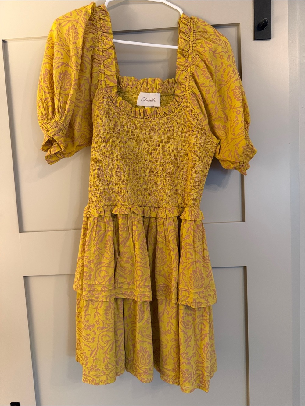 Cleobella Yellow Paisley Smocked Mini Dress